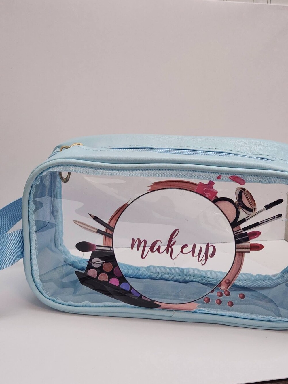 Clear Light Blue Makeup Bag with Wrist Strap
